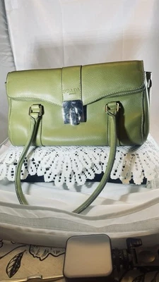 Olive Prada Shoulder Bag.  Silver Clutch And Lick Closure.  Great Condition. - Image 1 of 4