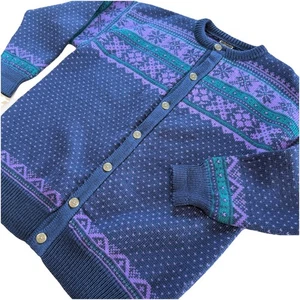 Dale of Norway Blue Purple Wool Button Cardigan Sweater Fair Isle Nordic Size XL - Picture 1 of 12