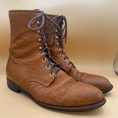 Botas con cordones Justin 532 vintage raras de cuero granulado marrón para hombre, talla 11, usadas en excelente estado Foto 1 de 4