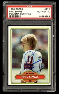 1980 Topps #225 Phil Simms Rookie On Card Autograph Auto RC PSA Authentic Giants - Picture 1 of 2