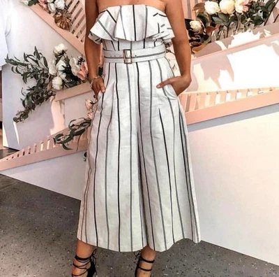 Sheike Ivory Harvard Striped Jumpsuit With Belt. Size 6 Ivory - image 1 of 4