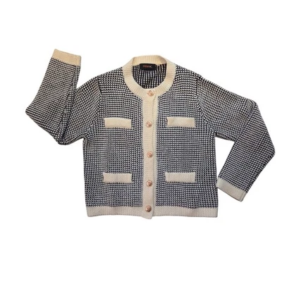 Renee C 黑白粗针织毛衣 L 码经典精致 — 第 1/4 张图片