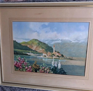 Vintage Italian Lake . Watercolour by artist Jerry Grant - Picture 1 of 7