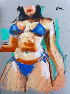 Pastel Painting French Anatomical Boudoir Cubism Paper Original Signed BVC - Picture 1 of 3