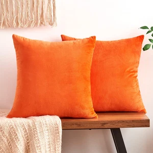 Fall Orange Throw Pillow Covers Decorative Velvet Set of 2 18x18 Inch Pillow Cov - Picture 1 of 6