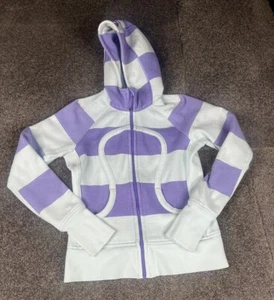 Lululemon Scuba Hoodie Womens Size 6 Blue Striped Full Zip Jumper Ladies - Picture 1 of 15