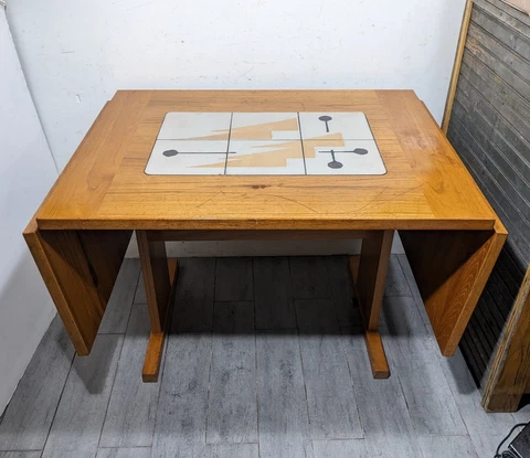 Vintage Gangso Mobler Teak & Tile Drop Leaf Dining Table Mid Century Modern Cover