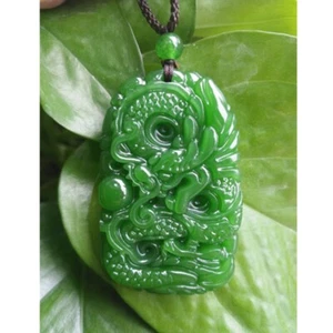 Green Natural Jade Pendant Dragon Jade Statue Amulet jade Necklace Hand Carving - Picture 1 of 4