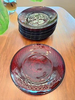 8 available - Luminarc Antique Red Ruby Glass 8" Luncheon/Salad Plates