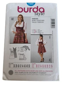 Burda Schnittmuster 7443 Dirndl Kleid Gewand Folklore Oktoberfest Tracht 10-24 - Bild 1 von 10