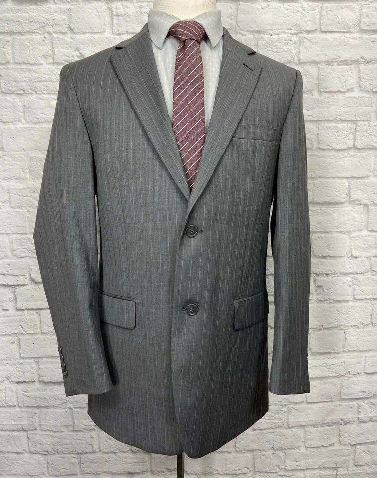 ANDREW FEZZA Men's Gray 100% Wool Pinstripe Blazer Coat Jacket (40R) - Image 1 of 4
