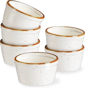 Ramekins 6oz Ceramic Souffle Dishes Oven Safe Baking Cups Custard Bowls Set 6 - Picture 1 of 13