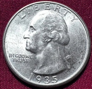 1935 25 Cent Washington Quarter BU DDR In States Of Amer - 90% SILVER - KM#164 - Picture 1 of 4
