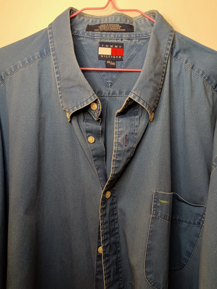 Tommy Hilfiger Para Hombres Azul Cambray Algodón Botón Camisa Chaqueta Cresta L S Talla XXL Foto 1 de 4
