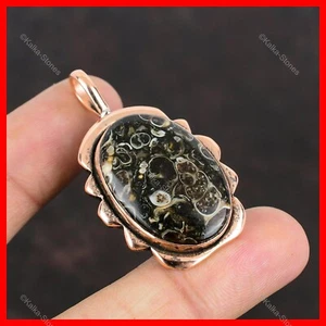 Mothers day Deal Oval Natural Turritella Agate Copper Ethnic Unique Boho Pendant - Picture 1 of 6