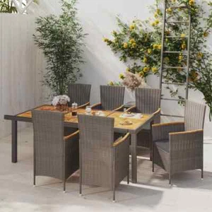 vidaXL 7 Piece Outdoor Dining Set with Cushions Poly Rattan Grey - Picture 1 of 6