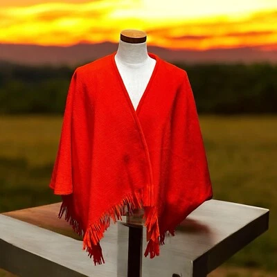 Vintage 1960s de Risi for El Dorado Woolens Inc. Orange Cape Capelet Poncho OS - Image 1 of 4