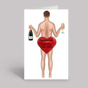 Personalised Cheeky balloon naked Male birthday card
