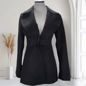Jessica Simpson Belted Jacket Size XS Black Wide Collar Long Sleeve Coat - Picture 1 of 11