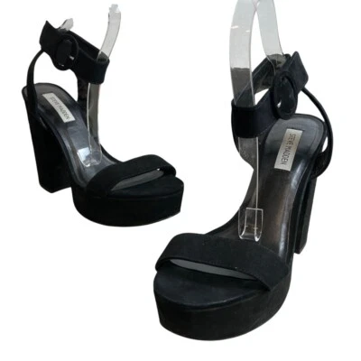 Steve Madden 女式黑色麂皮绒皮革绑带高跟鞋 10M 码 — 第 1/4 张图片