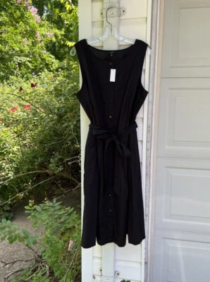 Nuevo con etiquetas Vestido Talbots Bonito Negro Algodón Sin Mangas Botón Frontal Midi Bolsillos 18W Foto 1 de 4