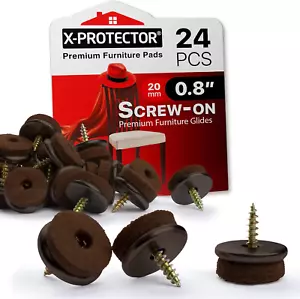 Screw-On Felt Furniture Pads X-Protector 24 PCS - 0.8” Chair Leg Floor Protector - Picture 1 of 12