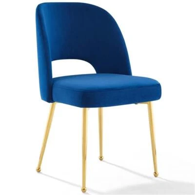 Modway Rouse 19.5" Velvet and Stainless Steel Dining Room Side Chair in Navy - Image 1 of 4