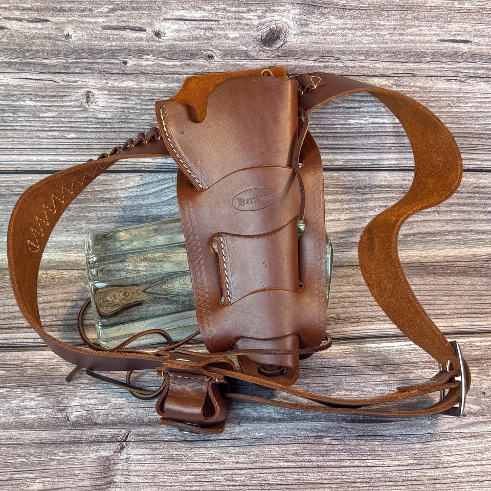 Vtg Heritage Leather 1911 Holster Rig w/ Belt & Mag Pouch For .45 Cal Pistol - Image 1 of 4