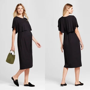 XL - Short Sleeve Nursing Maternity Sheath Dress - Isabel Maternity - Black - Picture 1 of 6