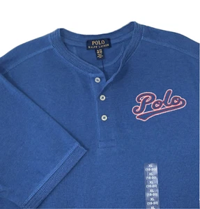Polo Ralph Lauren Kid Boys Henley Embroidered Logo T-Shirt in Blue SZ. XL(18-20) - Picture 1 of 8
