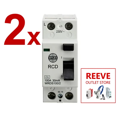 2x WYLEX WRDS100/2 LIFELINE RCD 100A 230VAC 2P 30mA TYPE A ELECTRIUM VAT INC - Image 1 of 3