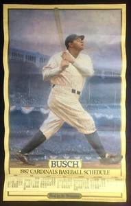 BABE RUTH AT BAT Portrait 1987 St. Louis Cardinals Baseball Schedule Busch Beer - Picture 1 of 5