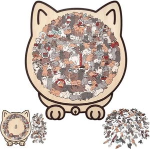 135-teiliges Morandi-farbiges Holzpuzzle in Katzenform, Katzenformpuzzle - Bild 1 von 14