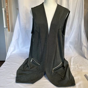 CHICO'S Traveler's Longline Vest Olive Green Slinky Knit Zip Pockets Office Sz 3 - Picture 1 of 6