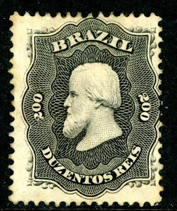 Brazil 1866 Dom Pedro 200R Black Scott #59 Mint W705 - Picture 1 of 6