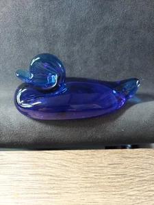 Vintage Pilgrim Glass Cobalt Blue Duck Figurine Hand Blown Studio Art, USA Made - Picture 1 of 3
