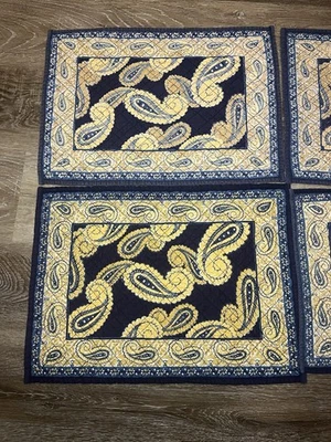 Manteles individuales acolchados de algodón Williams Sonoma azul marino cachemir  Foto 1 de 4