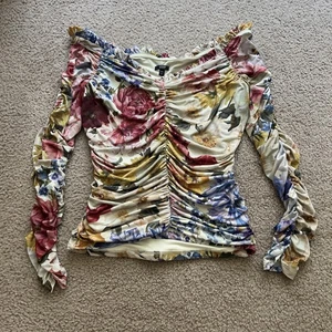 Express Body Contour Damen Langarmshirt Mehrfarbig Blumen Rüschen Größe M - Bild 1 von 7