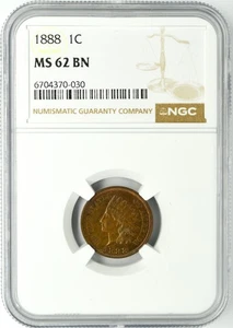 1888 BRONZO TESTA DI INDIANO CENTESIMO 1C PCGS MS62 BN - Foto 1 di 2