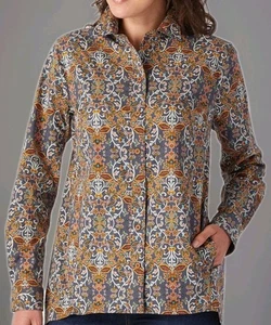 Camisa Duluth Trading Printmaker Popelina Estampado Túnica Manga Larga Alta Baja Grande - Imagen 1 de 9