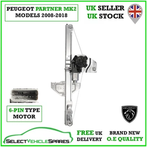 OE NEW PEUGEOT PARTNER MK2 LEFT FRONT WINDOW REGULATOR & MOTOR (6-PIN) 2008-2018 - Picture 1 of 6