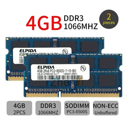 8GB 2x 4GB PC3-8500S DDR3 1066mhz 2RX8 204pin 1.5V SO-DIMM Memory RAM For Elpida - Image 1 of 4
