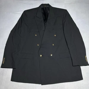 Vintage Austin Reed Blazer Mens 46L Gold Button Double Breasted Black Wool - Picture 1 of 18