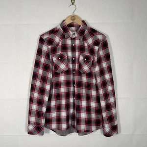 Diesel Shirt Mens Red Size Large Long Sleeve Check Pearl Snap Top - Picture 1 of 8