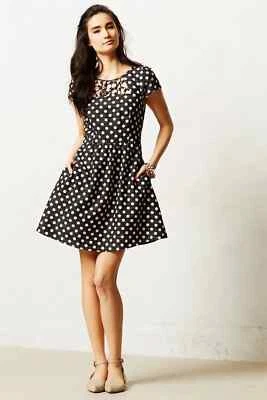 Anthropologie Maeve Nikola Lattice Dress Black Polka Dot Size 0 with Pockets - Image 1 of 4