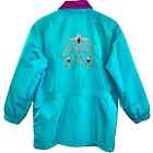 Fera Ski Vintage Ski Jacket Womens Size 16 Turquoise Purple Embroidered Parka