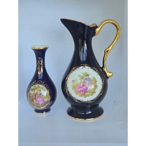Limoges Cobalt Urn & Vase – Fragonard Scene, Gold Trim, Made in France - Picture 1 of 6
