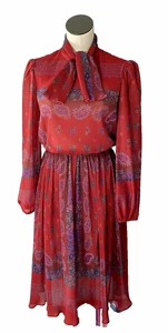 Lot of 2 Vintage Dresses SHEER 70s Secretary Bow Bust 38" - Picture 1 of 9