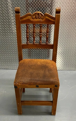 Vintage wood and distressed leather chair excellent condition Cover