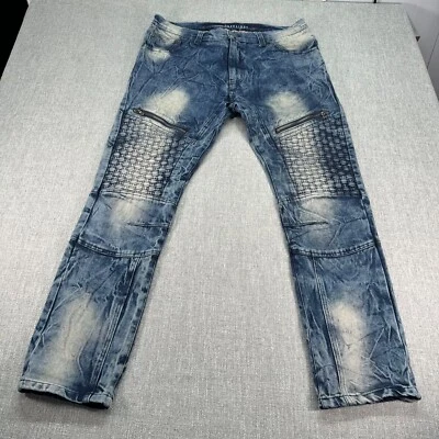 Pantalones de mezclilla rectos Imperious para hombre 36x32 azul lavado medio Y2K Foto 1 de 4